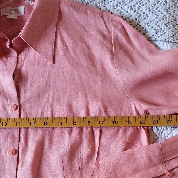LOFT 100% Linen Coral Button-Up Women's Blouse Long Sleeve Size L - Picture 4 of 7